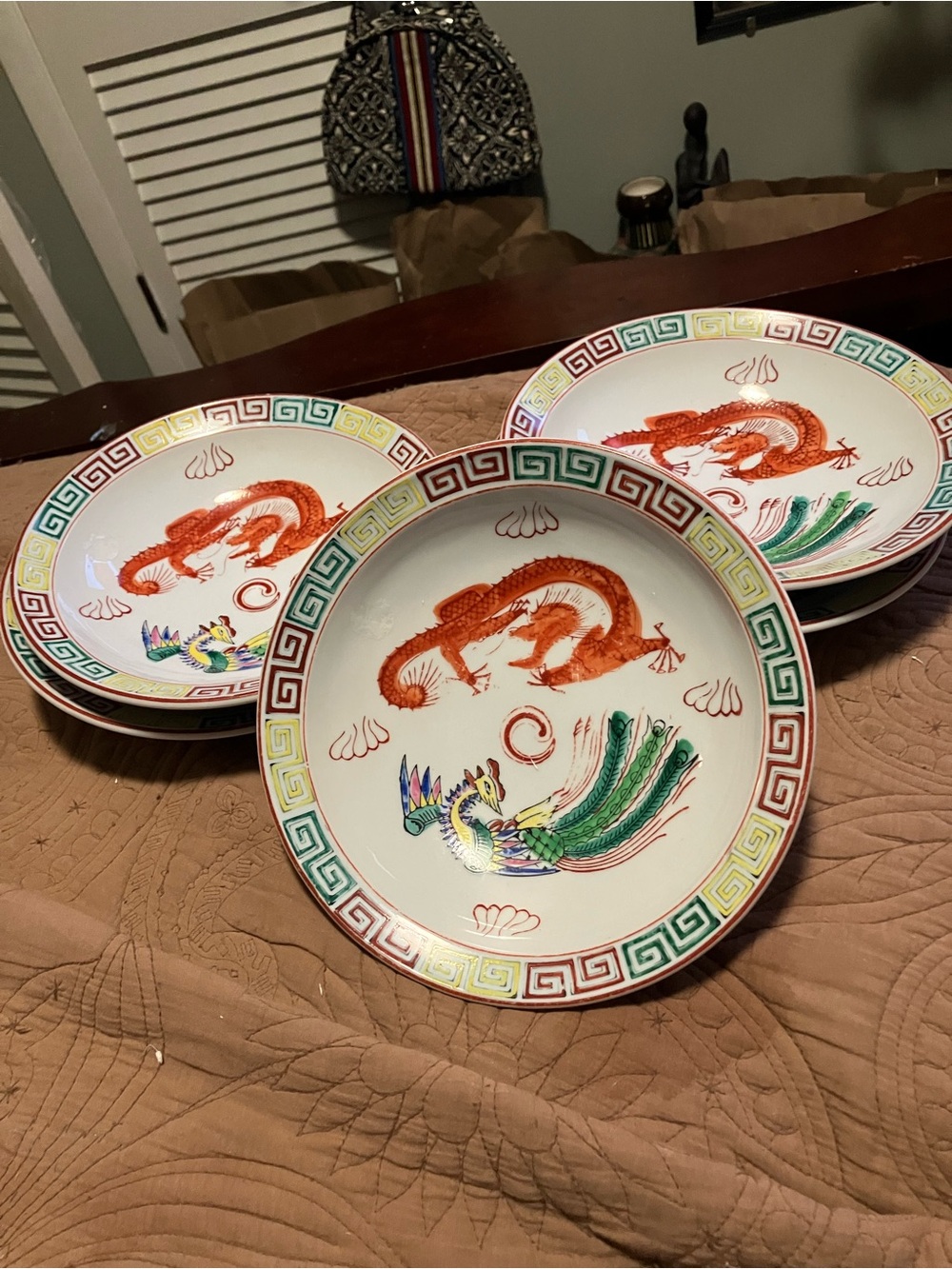 Set of Vintage Japanese Dragon/Phoenix Matsubara Porcelain Bowls